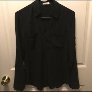Express Black Button Blouse